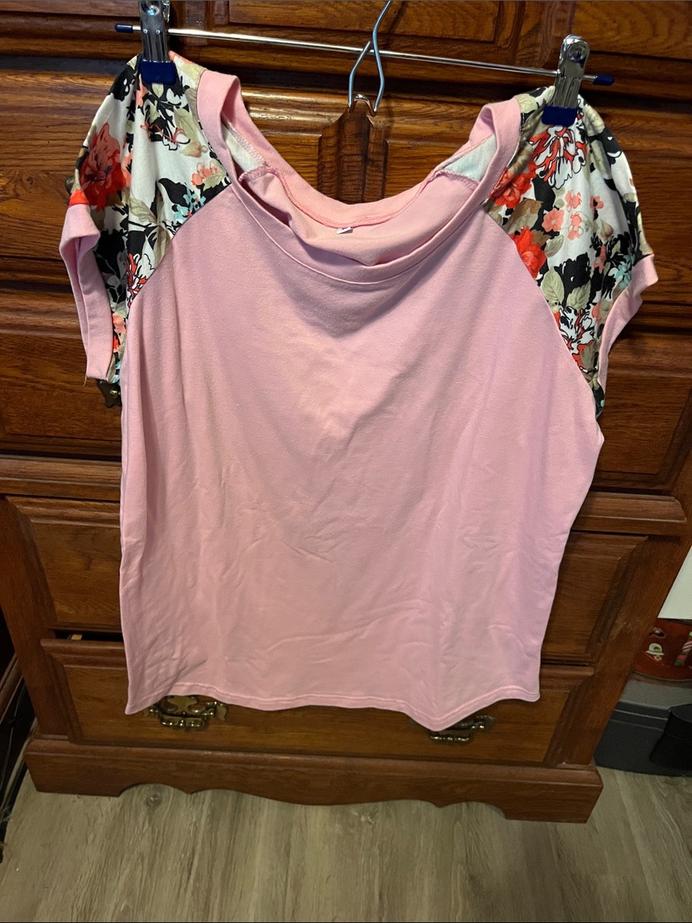Women's Pink Floral Sleeve Casual Top